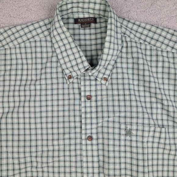 Knights‎ Sportswear Shirt Men's Large Green Plaid Short Sleeve Button Down - Picture 2 of 10